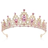 Pink Crown Tiara for Women Queen Crown Rhinestone Wedding Birthday Hair Accessories Costume Party Halloween Decor Prom Gifts (Gold pink)