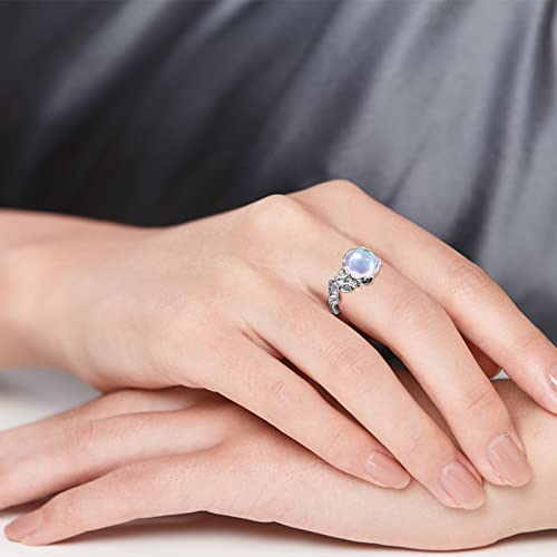 Rainbow Moonstone Ring Handmade Rings With Moon Stone Adjustable Rings Size 5-10 Silver Vintage Rings Mood Ring Gifts For Women Birthday Unique Moonstone Jewelry For Women Girls #TOP3