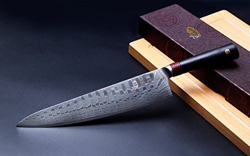 TUO 9.5" Damascus Chef’s Kitchen Knife - Japanese AUS-10 HC Steel - Dishwasher Safe G10 Handle - Full Tang - RING-D