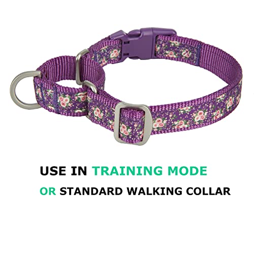 Yudote Martingale Dog Collars With Quick Snap Buckle In Floral Print Flower Nylon No Pull Collars For Female Male Medium To Large Dogs, Purple #TOP2
