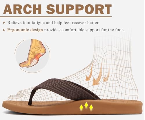 Image of KuaiLu Mens Flip Flops Arch Support Comfortable Summer Beach Thong Sandals Yoga Foam Cushion Slip on Slippers