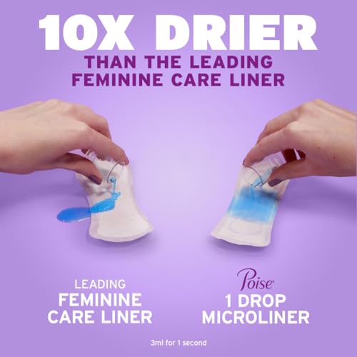Image of Poise Daily Microliners, Incontinence Panty Liners for Bladder Leaks, 1 Drop Lightest Absorbency, Long Length,Pantiliners, 50 Count (Pack of 6)