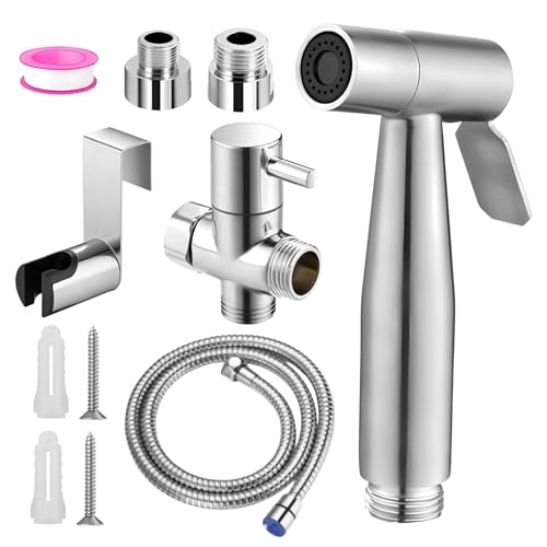Menibeuty Kit Douchette WC, Solution d'Hygiène Intime, Douchette Toilette WC Adaptable Robinet, Nettoyage Postopératoire et Soins Animaux, Connexion G1/2-3/8 avec Tuyau 150 cm