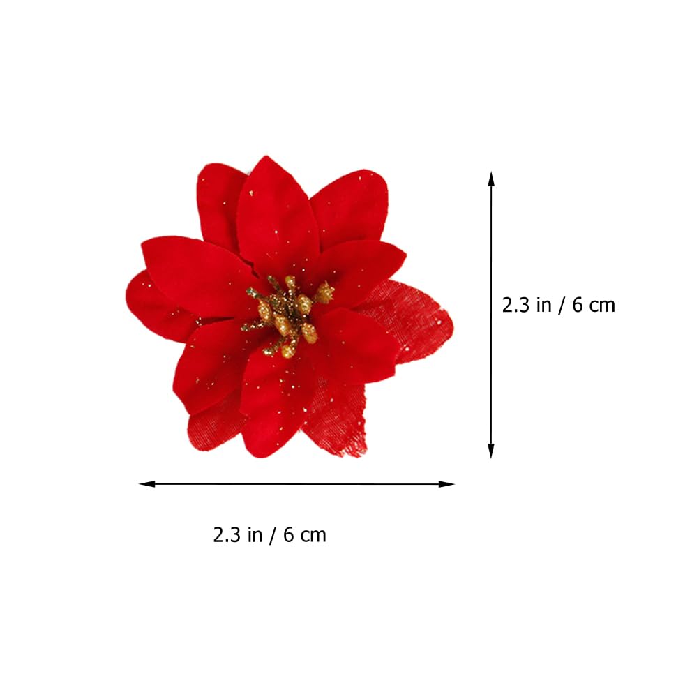 MAGICLULU 10Pcs Christmas Glitter Poinsettia Flowers Poinsettia Flowers Christmas Decor Artificial with Stems Fake Decor Red Artificial Xmas for Xmas Tree Wreath 2.3in - Image 2