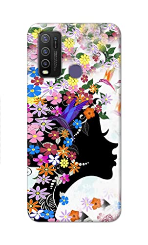 Image of Printed Hard Back Cover Case for Vivo Y50 Back Cover (Floral Hairstyle Girl) -1803