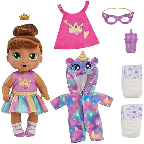 Baby Alive Super BFF Sophia Sparkle Brown Hair Dress Up Baby Doll Playset, 11 Inches, Toys for 3 Year Old Girls & Boys & Up (Amazon Exclusive)