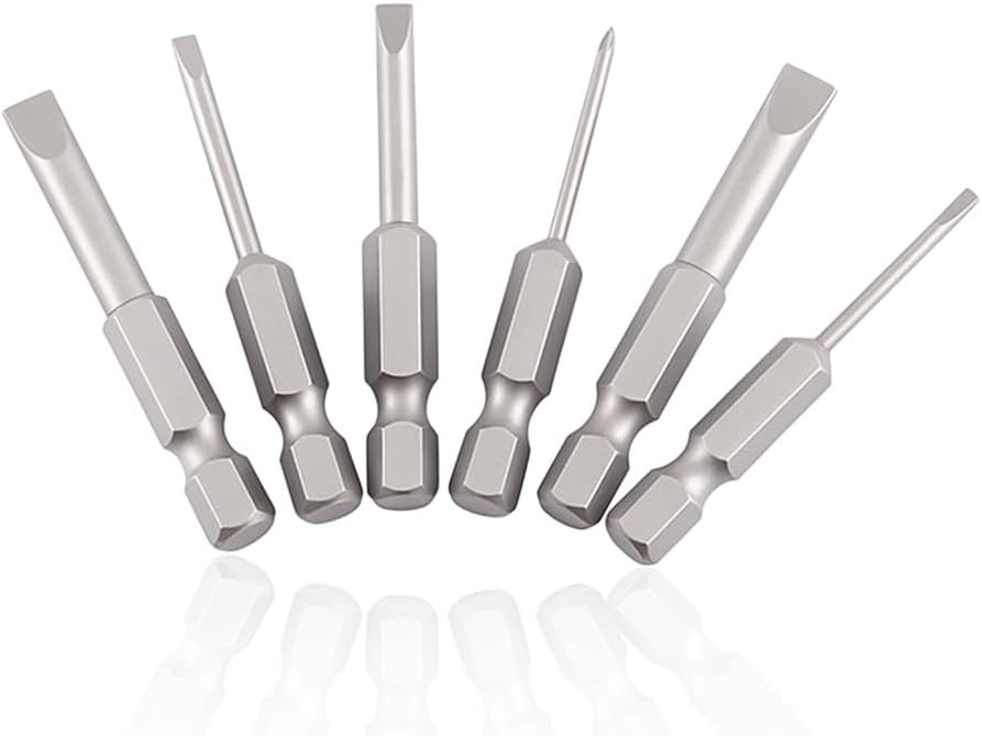 Oumefar Slotted Tip Flat Head Magnetic Screwdriver Bits Set 6Pcs S2 Alloy Steel 50mm 2.0-6.0mm 0.25" Hex Shank Screwdriver Bits