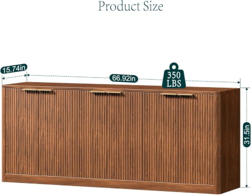 Image of Evermagin 67 inch Fluted Walnut Buffet Cabinet Sideboard with Storage, Large Credenza with 6 Doors, Wood Mid Century Modern Sideboard for Kitchen and Living Room (67 inch W*31.5 inch H*15.7 inch D)