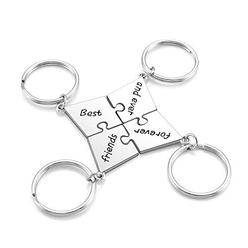 JOVIVI 4 Pcs Best Friend Keychains Silver Alloy Matching Puzzle Piece Pendant Friendship Keyring for Women Sisters Jewelry - Best Friends Forever and Ever