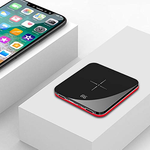 Espejo de Cuerpo Completo Banco de energía inalámbrica Qi Innens portátil Ultra-Delgada con Carga inalámbrica, 8000MAH para Apple Android Cargador rápido de Tipo C (D76,Red)