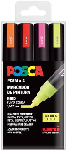UNI Posca Set PC 5M Fluor - Pack 4 rotuladores