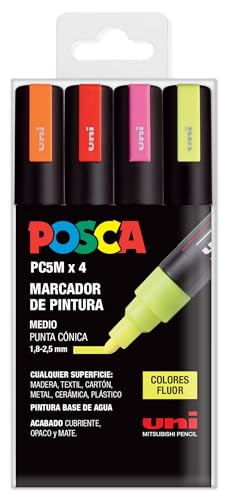 UNI Posca Set PC 5M Fluor - Pack 4 rotuladores