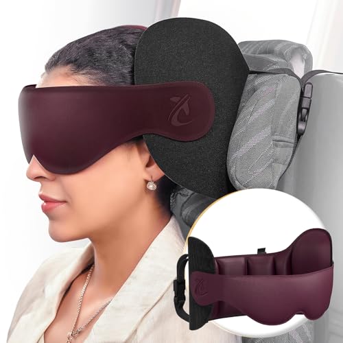 Image of Travel Pillow, Airplane Neck Pillow for Long Flight, Oversized Head Strap with 3D Eye Mask for Sleep, 360Support Headrest, Stop Bobblehead, Ultimate Travel Essentials for Men Women Red