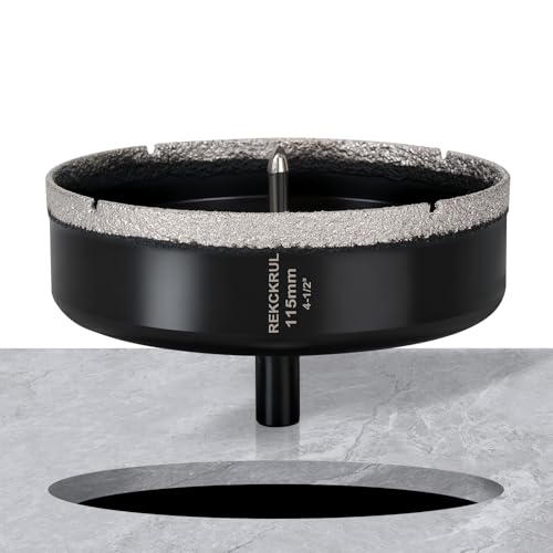 Image of 4-1 /2 Inch Diamond Hole Saw with Pilot Drill Bit 1PCS | Premium Tile Hole Saws Porcelain, Ceramic, Granite, Marble, Glass , 1-3 /8 inch Cutting Depth, Serrated Edge Wet /Dry Use (115mm)