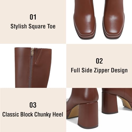 Artrotter Knee High Platform Boots for Women Square Toe Elastic Tall Boots Vegan Leather Long Fall Boot Block Chunky Heel Side Zipper3