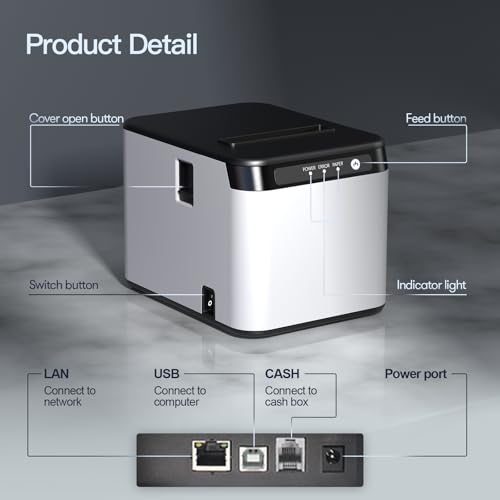 Image of Bisofice 80mm Receipt Printer ESC /POS Thermal Printer Desktop Direct Print USB+LAN Connection High Efficiency with Auto Cutter Large Paper Bin for Shipping Business Restaurant Kitchen Supermarket
