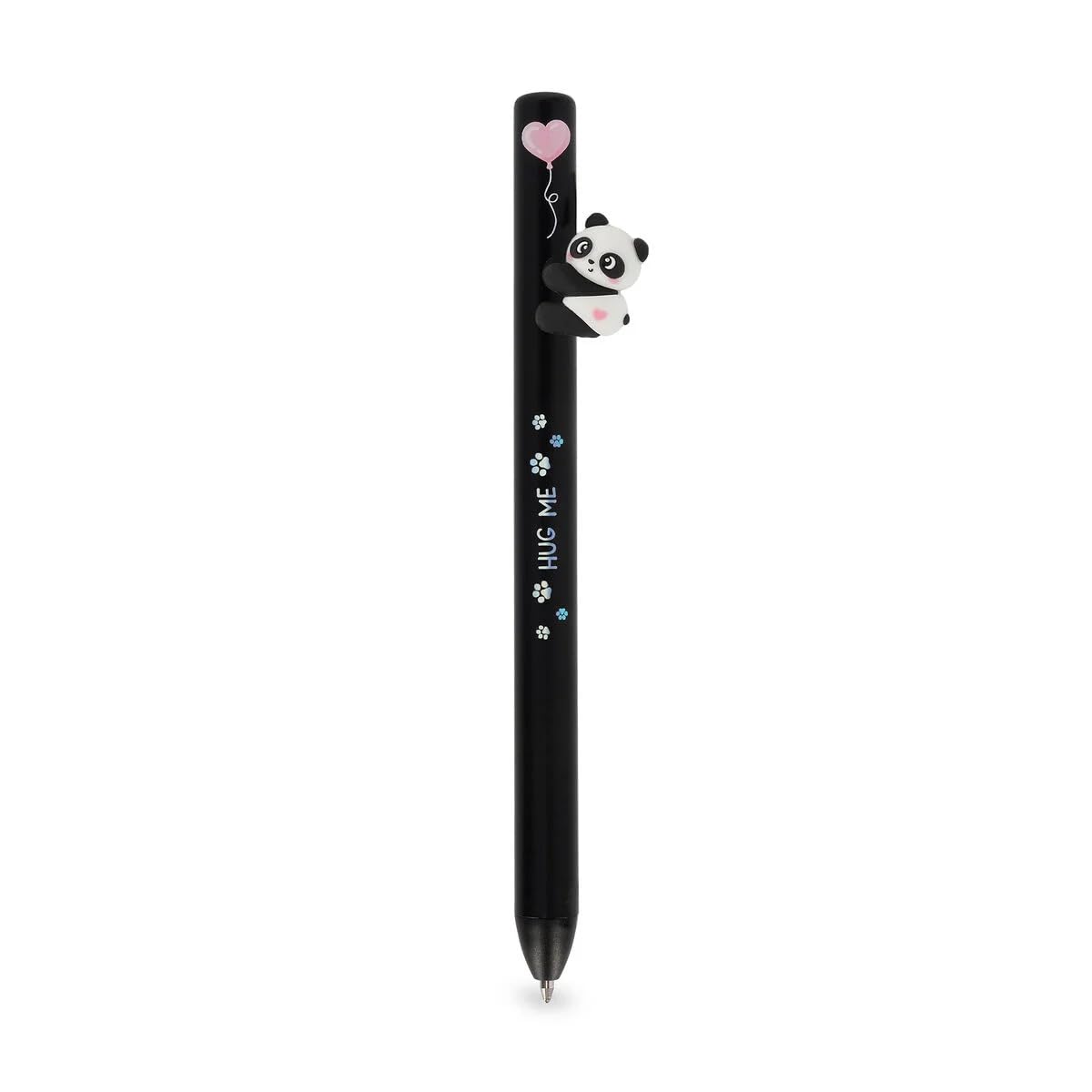 LEGAMI Panda Hug Me Retractable Ballpoint Pen - Free Hugs | Black Ballpoint Pen with Panda Figure & Heart Motif | Retractable Tip | Original Stationery for Office, School & Study