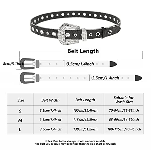 Kajeer Rhinestone Belt For Men Women, Vintage Cowgirl Diamond Bling Belts For Jeans(Silver, Small) #TOP4