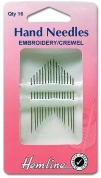 Hemline H200.8 Embroidery/Crewel Hand Sewing Needles Size 8 | 16 Pack