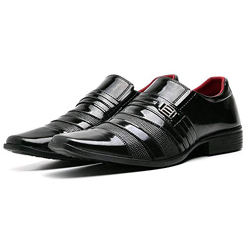 Kit Sapato Social Verniz Com Organizador e Carteira Masculino DUBUY 813DB Tamanho:45;cor:Preto;gêner