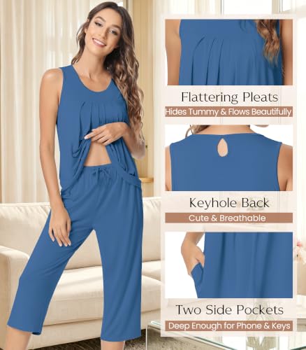 Image of NACHILA Bamboo Viscose Cooling Pajamas for Women, Tank Top and Capri Pants
