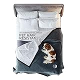 Waterproof Dog Blanket for Bed – 90x90 Inch King/Queen Size – Pet Hair Resistant Blanket for Small to Large Dogs – Washable, Leakproof, Reversible Bedspread for Bed Protection – Blue/White