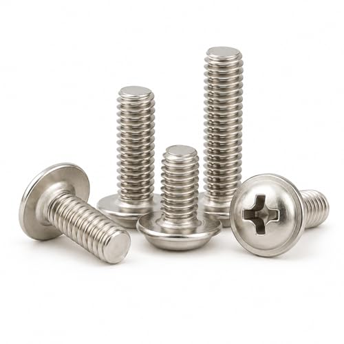 Image of By inchVP INDUSTRIES inch (Pcs-25) M4x10 mm Pan Head Combination Washer Screws, Durable Steel Fasteners with Built-In Washer, Phillips Drive Screws for Sheet Metal, Machinery & DIY Projects