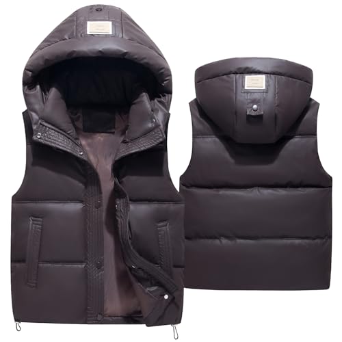 Boys Girls Winter Vest with Detachable Hood Water Resistant Heavyweight Jacket Windproof Quilted Coat 5-15 Years