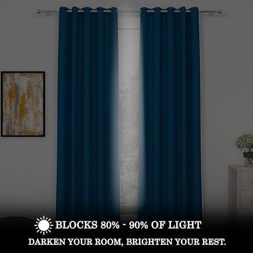 Image of Story@Home 100% True Blackout Window Curtains 5 Feet Long Set of 1 | Solid Design |Room Darkening Curtain | Thermal Insulated Curtains for Living Room, Bedroom | (116 X 152 Cm, Denim Blue)