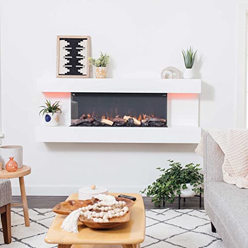 Simplifire Format 50-Inch Wall Mount Electric Fireplace With Floating Mantel, 4 Flame Colors, Accent Lighting, 13 Fuel Bed Colors, Logs And Crystals, Remote With Timer, Adjustable Heat, 750-1500W #TOP2