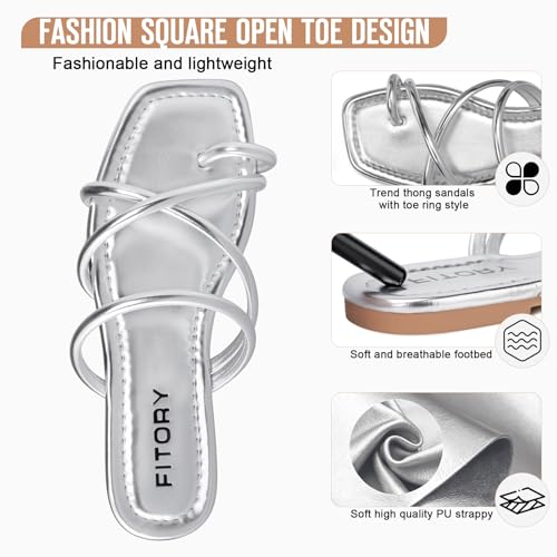 Image of FITORY Women's Slide Sandals Flat Toe Ring Thongs with Cross Strap for Summer Size
