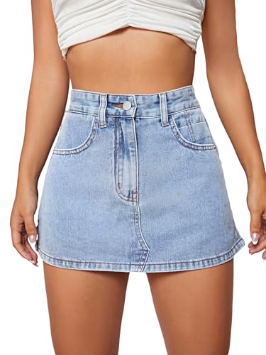 Floerns Women's High Waist Zipper Button Denim Shorts Jean Skort with Pockets4