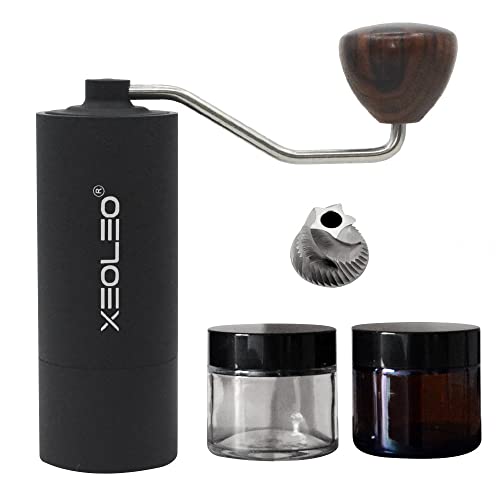 XEOLEO Molinillo de café manual portátil, de aluminio, molinillo de café de granos de café, 30 g, mecanismo cónico (negro mate) Cover