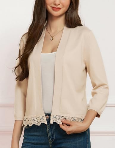 Image of GRACE KARIN Women 3 /4 Sleeve Cropped Cardigan Open Front V Neck Lace Lightweight Bolero Short Shrugs 2025 Summer