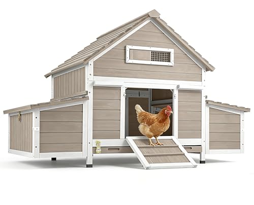 Gowoodhut 61" Large Outdoor Wooden Chicken Coop for 2– 6 Chickens Compact Backyard Weatherproof Hen House with Raised Floor, 6 Nesting Boxes, 3 Perches & Easy-Clean Slide-Out Tray