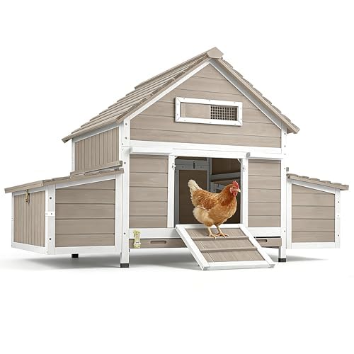 61" Large Outdoor Wooden Chicken Coop for 2– 6 Chickens Compact Backyard Weatherproof Hen House with Raised Floor, 6 Nesting Boxes, 3 Perches & Easy