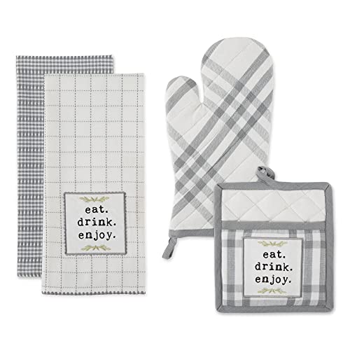 DII Home Sweet Farmhouse Kitchen Collection, Potholder/Oven Mitt/Dishtowel Set, Gray, 4 Count