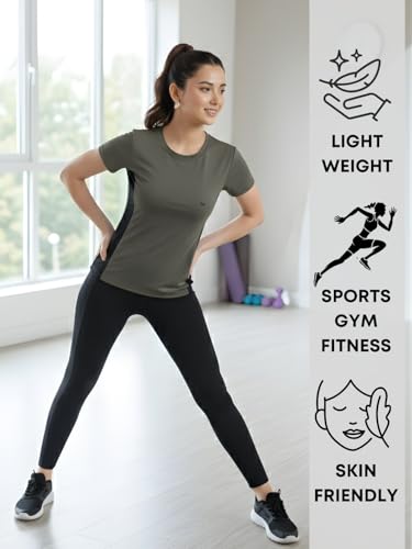 Image of White Moon Gym Tshirt for Women Workout Dry Fit t Shirt Sports Tshirt | Gym Tops for Woman | Lightweight Round Neck Breathable Half Sleeve Activewear Running Yoga Tops for Woman