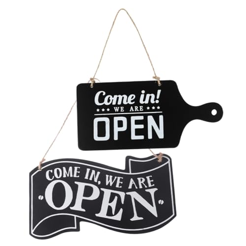 Toyvian 2個 木製両面オープン クサイン 店舗用ドアプレート 吊り下げ簡単 耐久性ある木材使用 レトロデザイン 営業中閉店表示用サイン