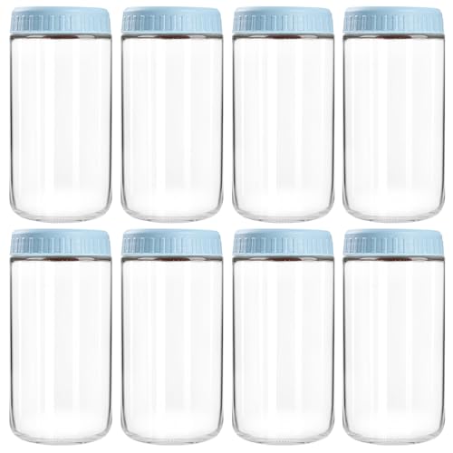 SHOWIN Overnight Oats Containers with Lids, 24oz Glass Jars with Lids 8 pcs, Light Blue, Wide Mouth Mason jars for Salad, Yogurt, Snacks, Meal Prep