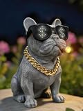 LFLKPY Solar Dog Garden Statue with LED Light – Funny French Bulldog Decor for Outdoor Yard, Patio & Lawn, Solar Garden Decor, French Statue Garden Decor, Unique Dog Gifts