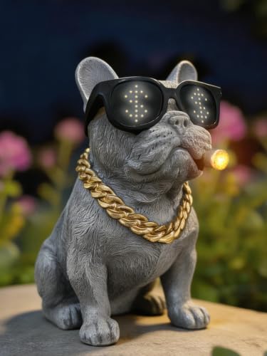 LFLKPY Solar Dog Garden Statue with LED Light – Funny French Bulldog Decor for Outdoor Yard, Patio & Lawn, Solar Garden Decor, French Statue Garden Decor, Unique Dog Gifts