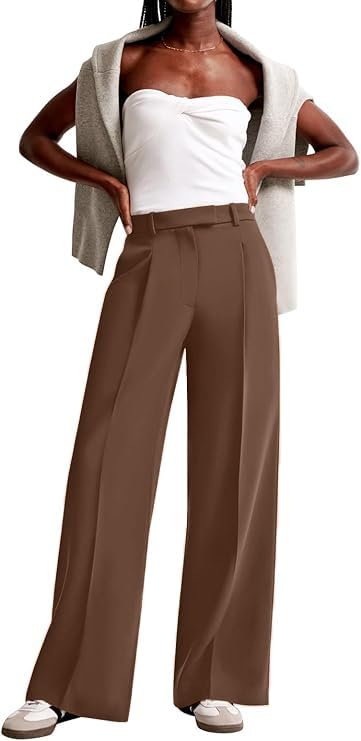 Image of NIMIN Women Wide Leg Pants High Waisted Business Casual Work Trousers Dressy Pants with Pockets