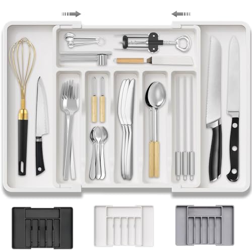 Reviews de Cajón-lavavajillas más recomendados. 44 RONSXY 8 Divisores Organizador de Cubiertos, Expandible Bandeja para Cubiertos, Extensible Organizador de Cajones de Cocina,Soporte de Cubiertos Plástico para Almacenar Cubiertos...