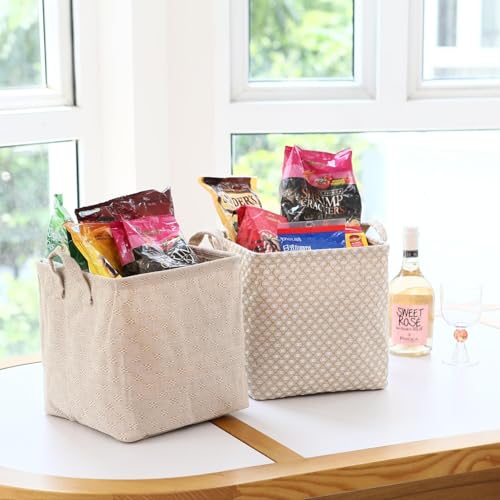 Panier de rangement coton lin beige bac pliable jouets bijoux 27cm