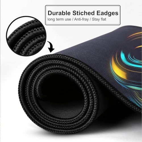 Image of Neon Wave Design Large Desk Mat, Extended Mouse Pad 58.5 x 28 cm, Desk Pad, Washable Mousepad, 2mm Thick Non-Slip Rubber Base, Stitched Edges for Office, Home & Workstation (Multicolour)