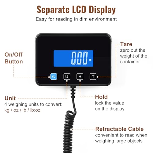 Image of Miseyo 660lbs Digital Shipping Scale - 0.7oz High Accurate Stainless Steel Postal Scale for Packages, Luggage, Small Business, Warehouse, Battery & Charging Cable Included