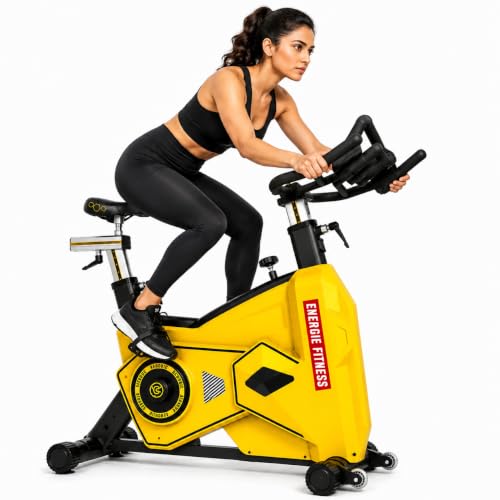 Image of Transformer Spinning Bike FB-5817 | 26kg Flywheel Indoor Exercise Cycle for Home & Gym, Adjustable Seat & Handlebars, Friction Resistance, Heavy-Duty 200kg User Capacity (Yellow)