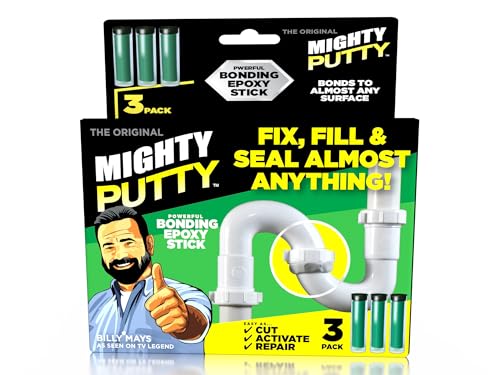 MIGHTY PUTTY™, Permanent Adhesive Epoxy Putty Sticks, All Purpose Repair and Mounting Sealant for Metal, Glass, Wood, Ceramic, Crafts, Heat Resistant and Waterproof, 3 Sticks
