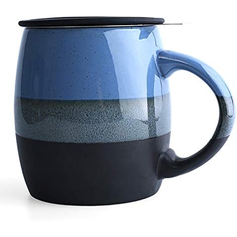 Kylimate Keramik-Kaffeebecher mit Deckel und Teesieb, Teetassen-Organizer, Edelstahl-Sieb zum Aufbrühen Cover